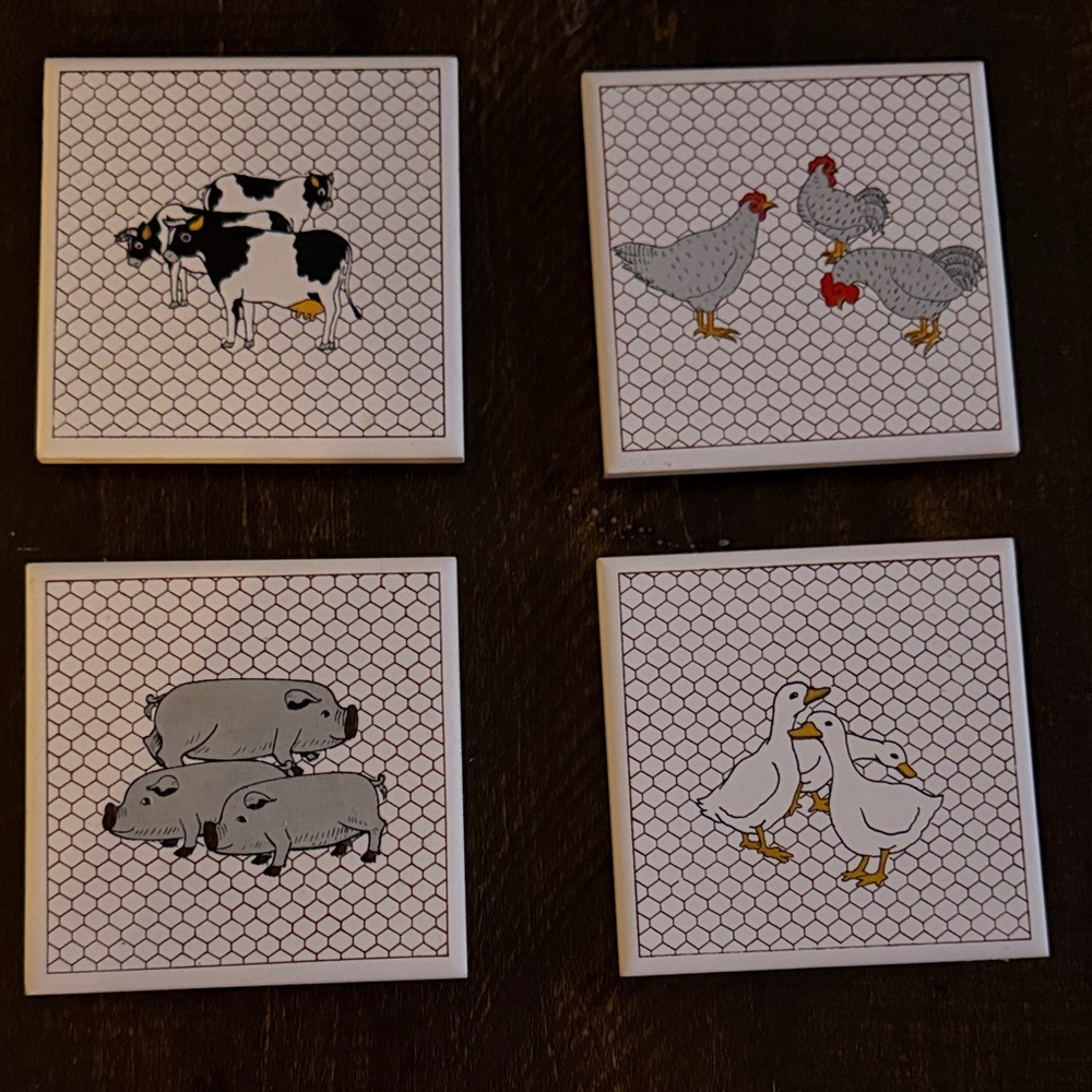 Farm Animal Ceramic Coasters Set